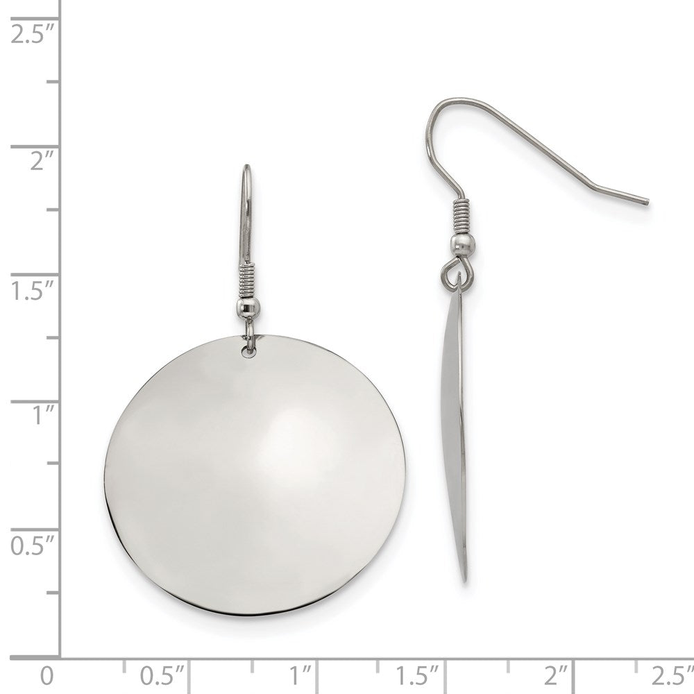 Stainless Steel Polished Disc Dangle Shepherd Hook Earrings