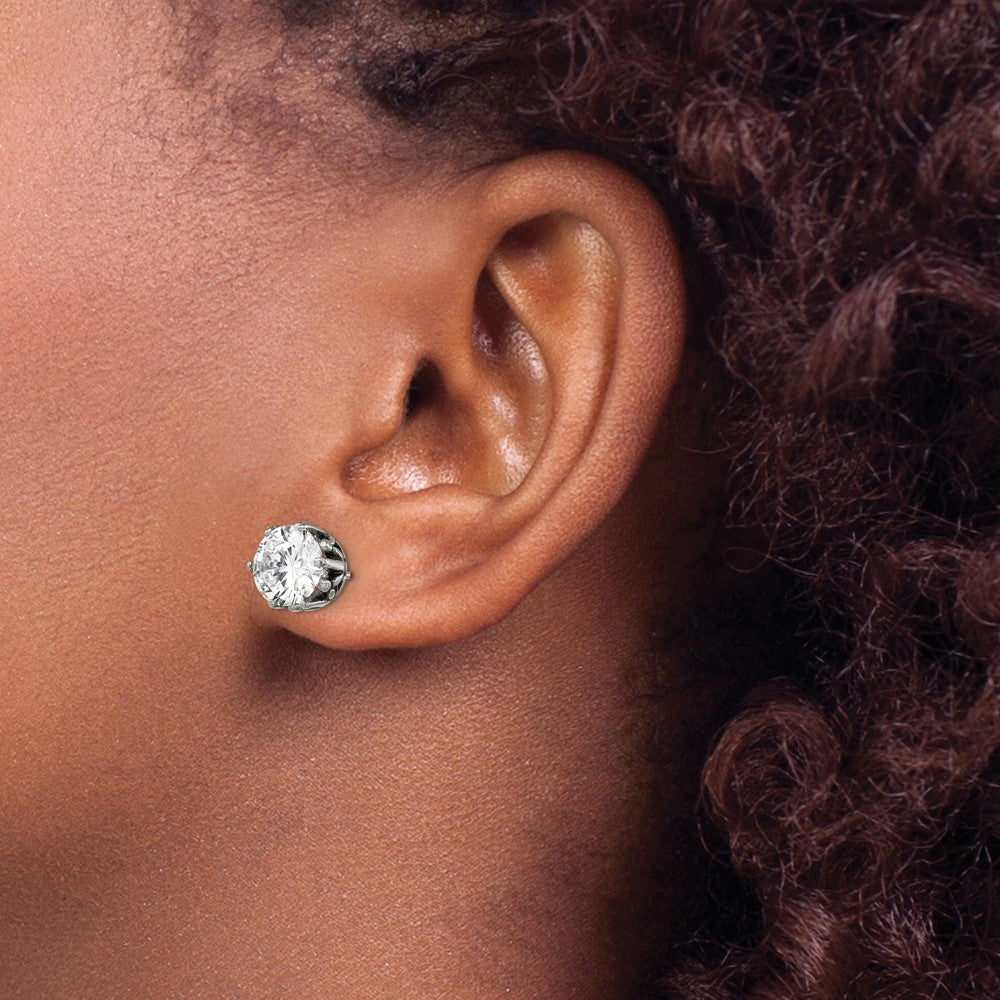 Stainless Steel Antiqued Round CZ Post Earrings