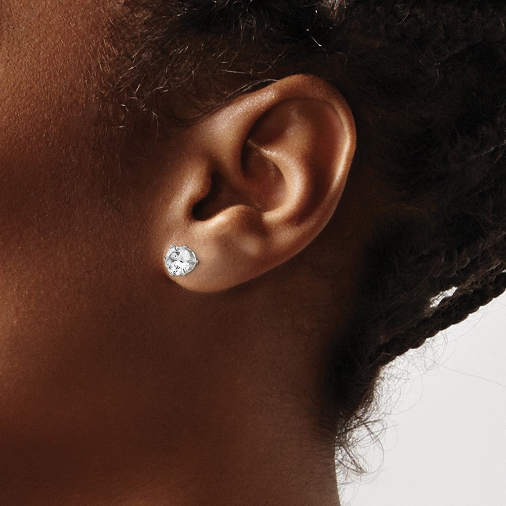 Stainless Steel Polished 6mm Round CZ Stud Post Earrings