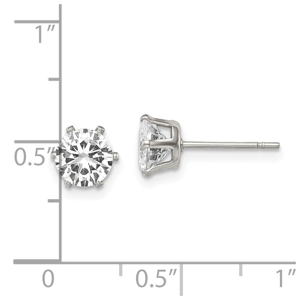 Stainless Steel Polished 6mm Round CZ Stud Post Earrings