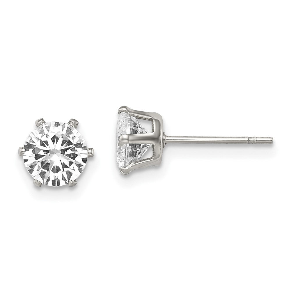 Stainless Steel Polished 6mm Round CZ Stud Post Earrings