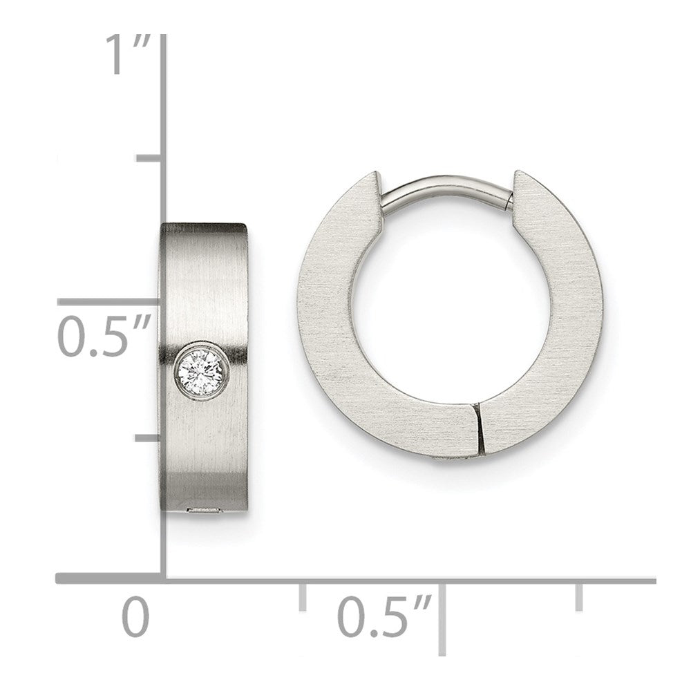 Stainless Steel Brushed w/CZ 4mm Hinged Hoop Earrings