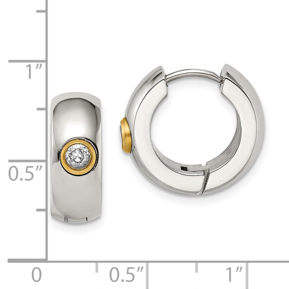 Stainless Steel Polished Yellow IP-plated w/CZ 7mm Hinged Hoop Earrings