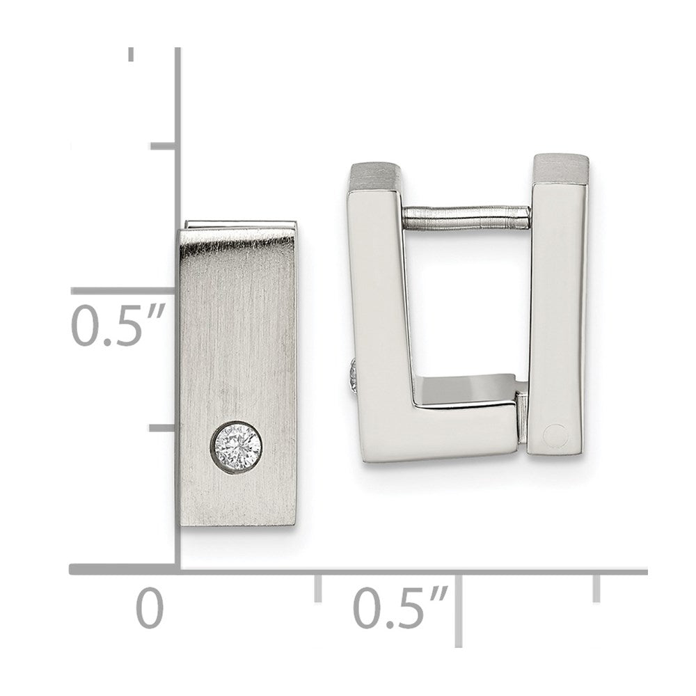 Stainless Steel Brushed & Polished w/CZ 5mm Hinged Square Hoop Earrings