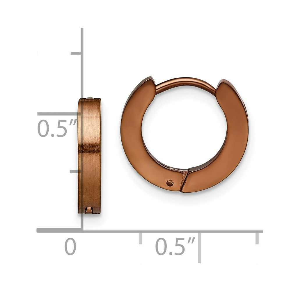 Stainless Steel Brushed Brown IP-plated 2mm Hinged Hoop Earrings