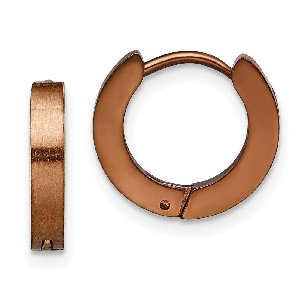 Stainless Steel Brushed Brown IP-plated 2mm Hinged Hoop Earrings
