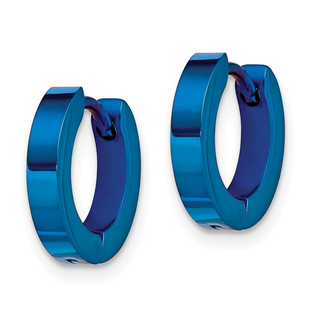 Stainless Steel Brushed Blue IP-plated 2mm Hinged Hoop Earrings