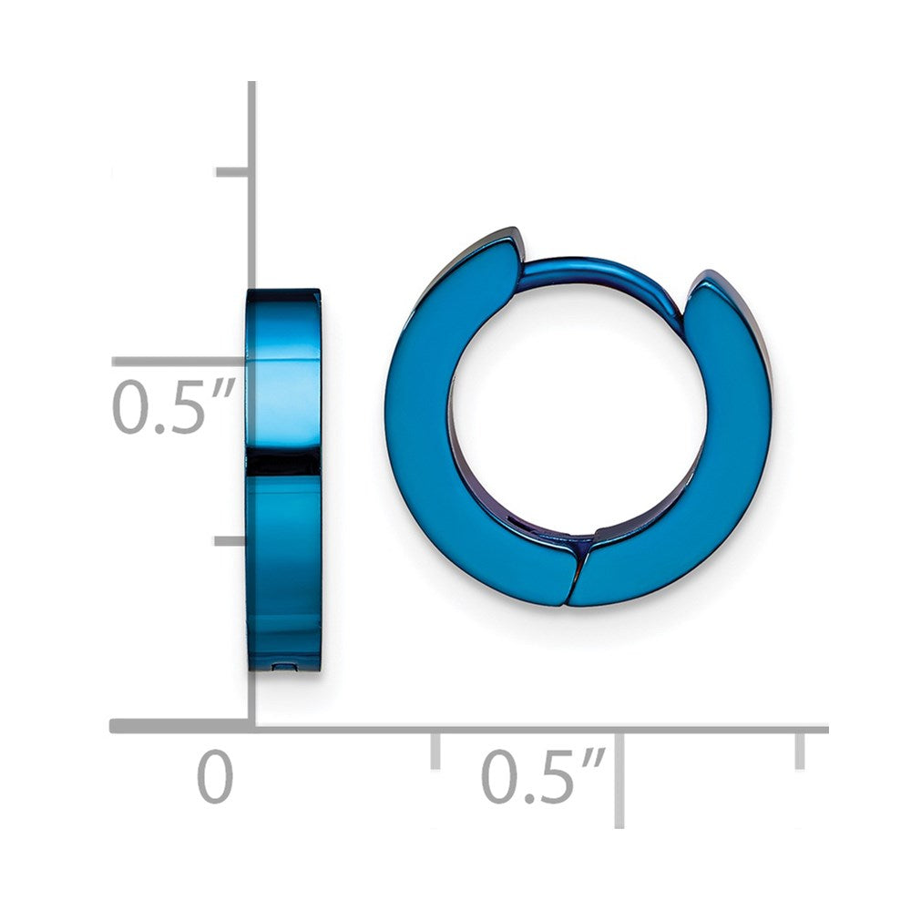 Stainless Steel Brushed Blue IP-plated 2mm Hinged Hoop Earrings