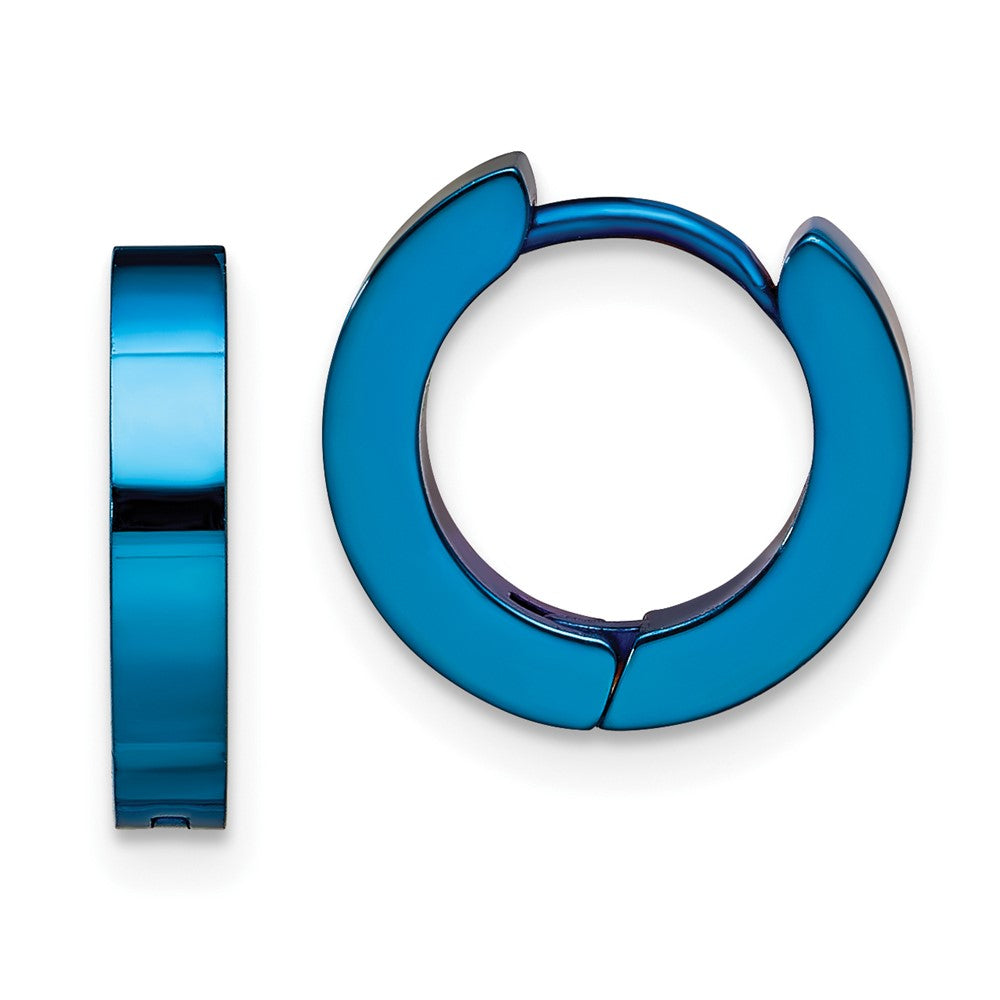 Stainless Steel Brushed Blue IP-plated 2mm Hinged Hoop Earrings
