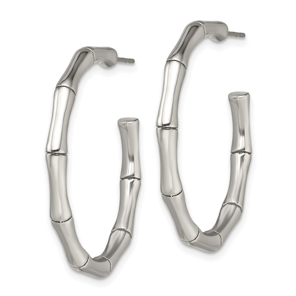 Stainless Steel Polished Bamboo Design J Hoop Post Earrings
