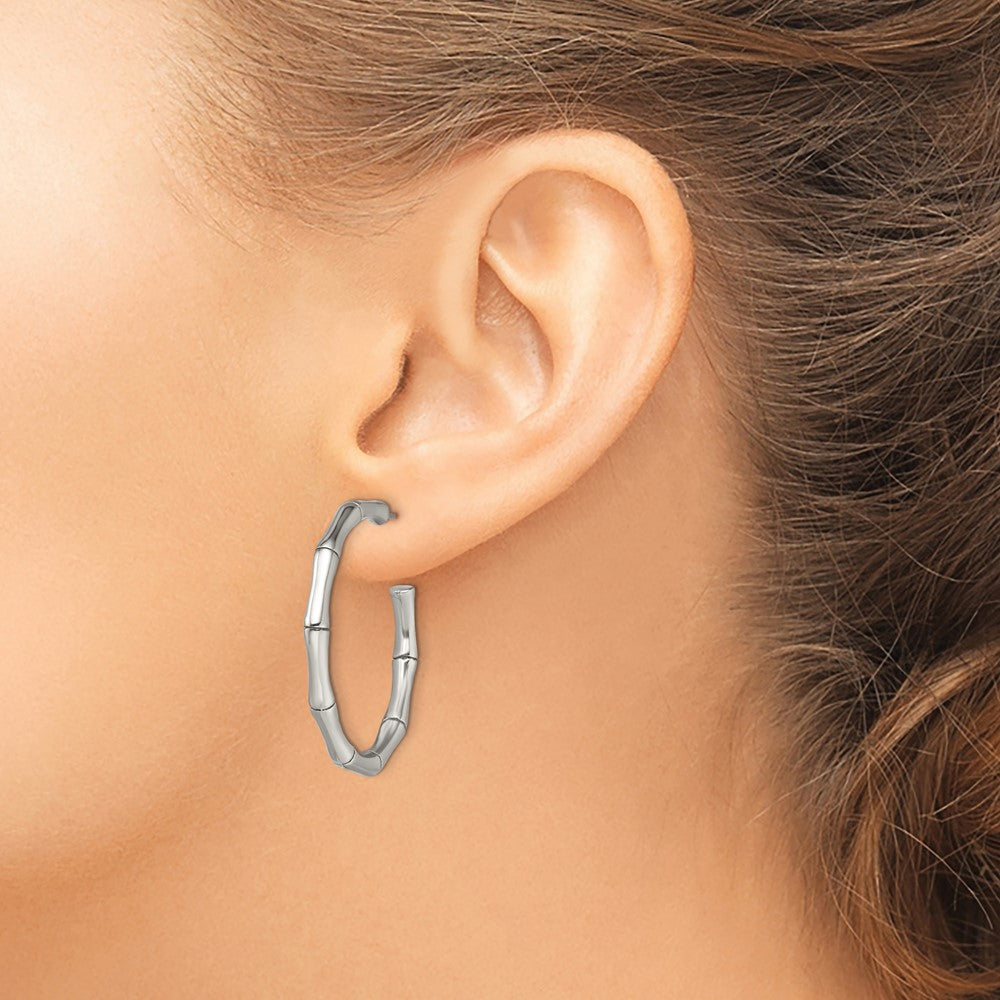 Stainless Steel Polished Bamboo Design J Hoop Post Earrings
