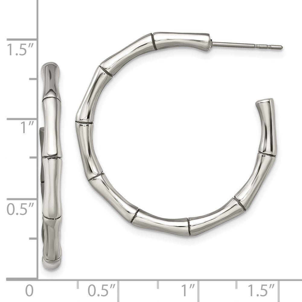 Stainless Steel Polished Bamboo Design J Hoop Post Earrings