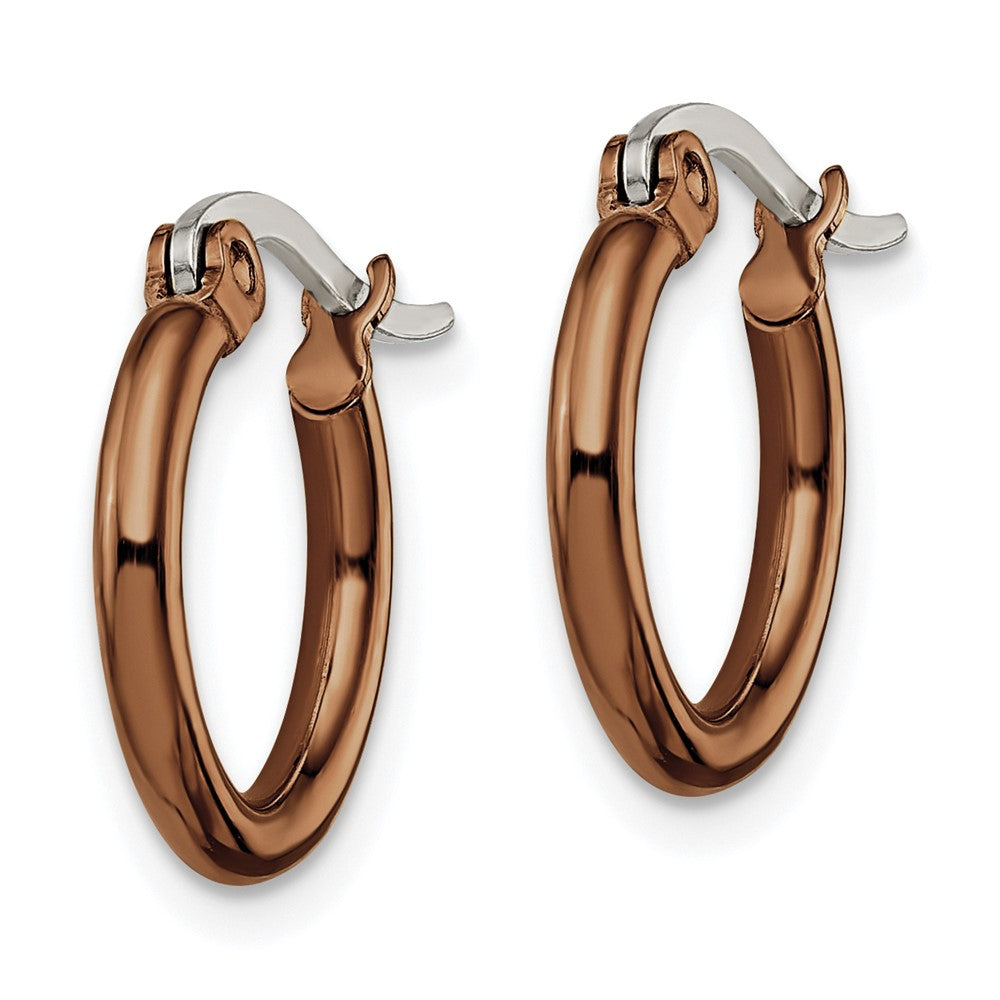 Stainless Steel Polished Brown IP-plated 15.5mm Diameter Hoop Earrings