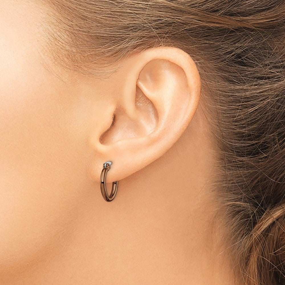 Stainless Steel Polished Brown IP-plated 15.5mm Diameter Hoop Earrings