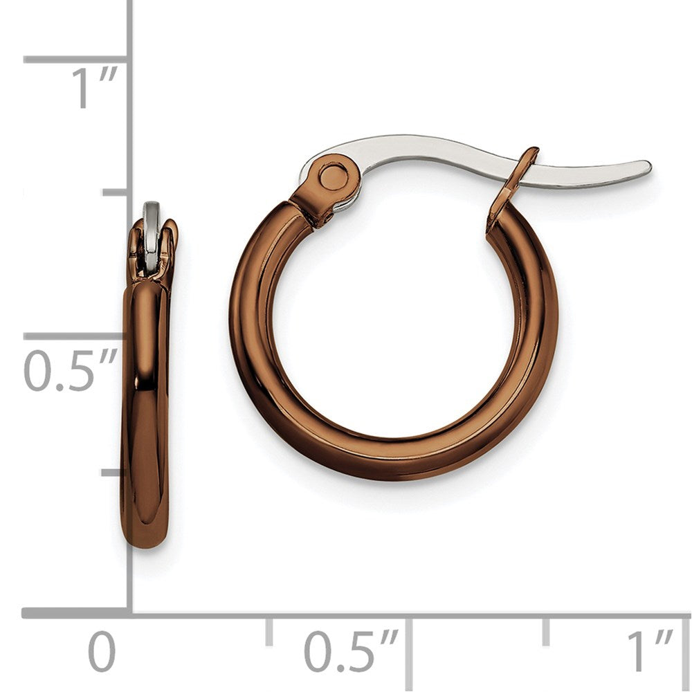 Stainless Steel Polished Brown IP-plated 15.5mm Diameter Hoop Earrings