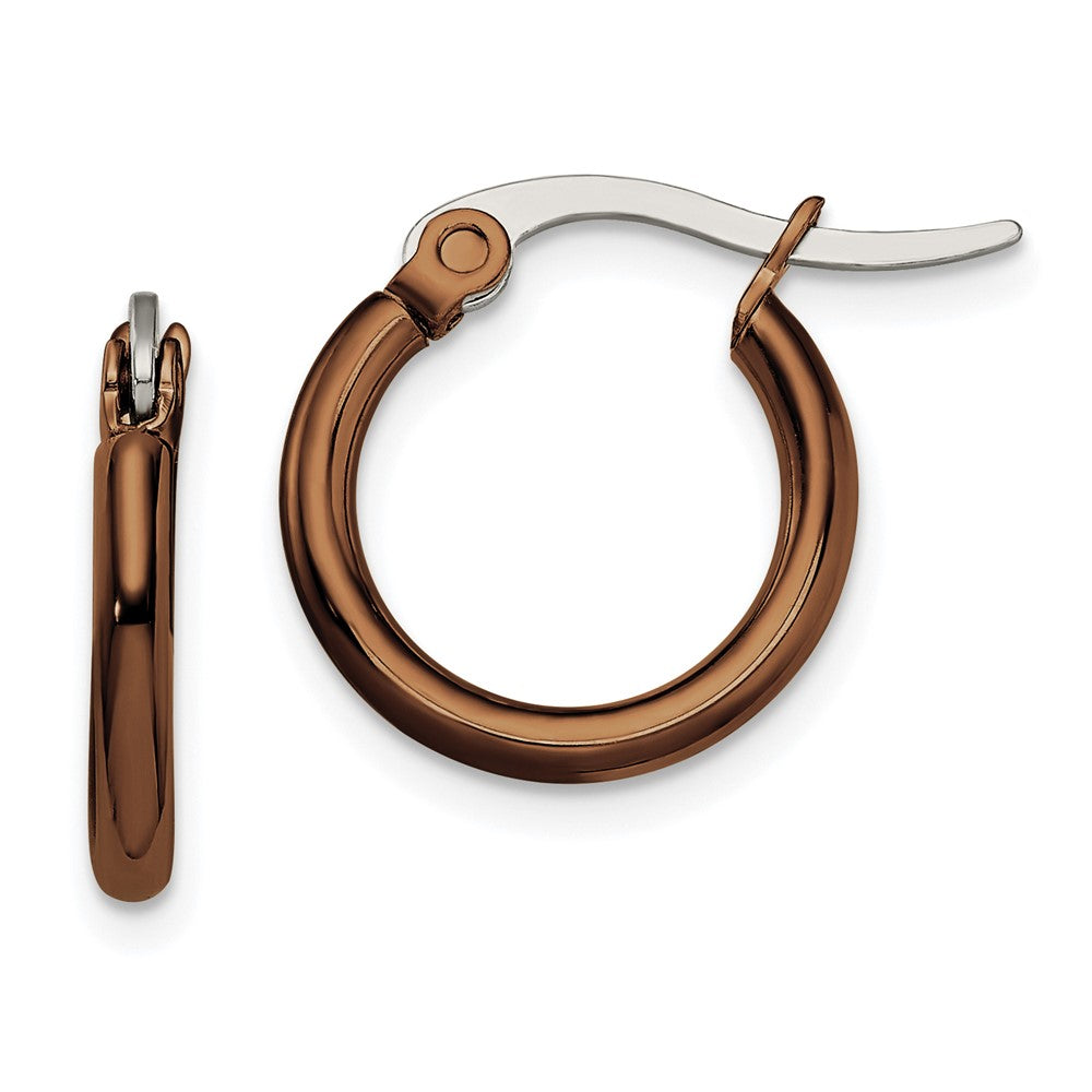 Stainless Steel Polished Brown IP-plated 15.5mm Diameter Hoop Earrings
