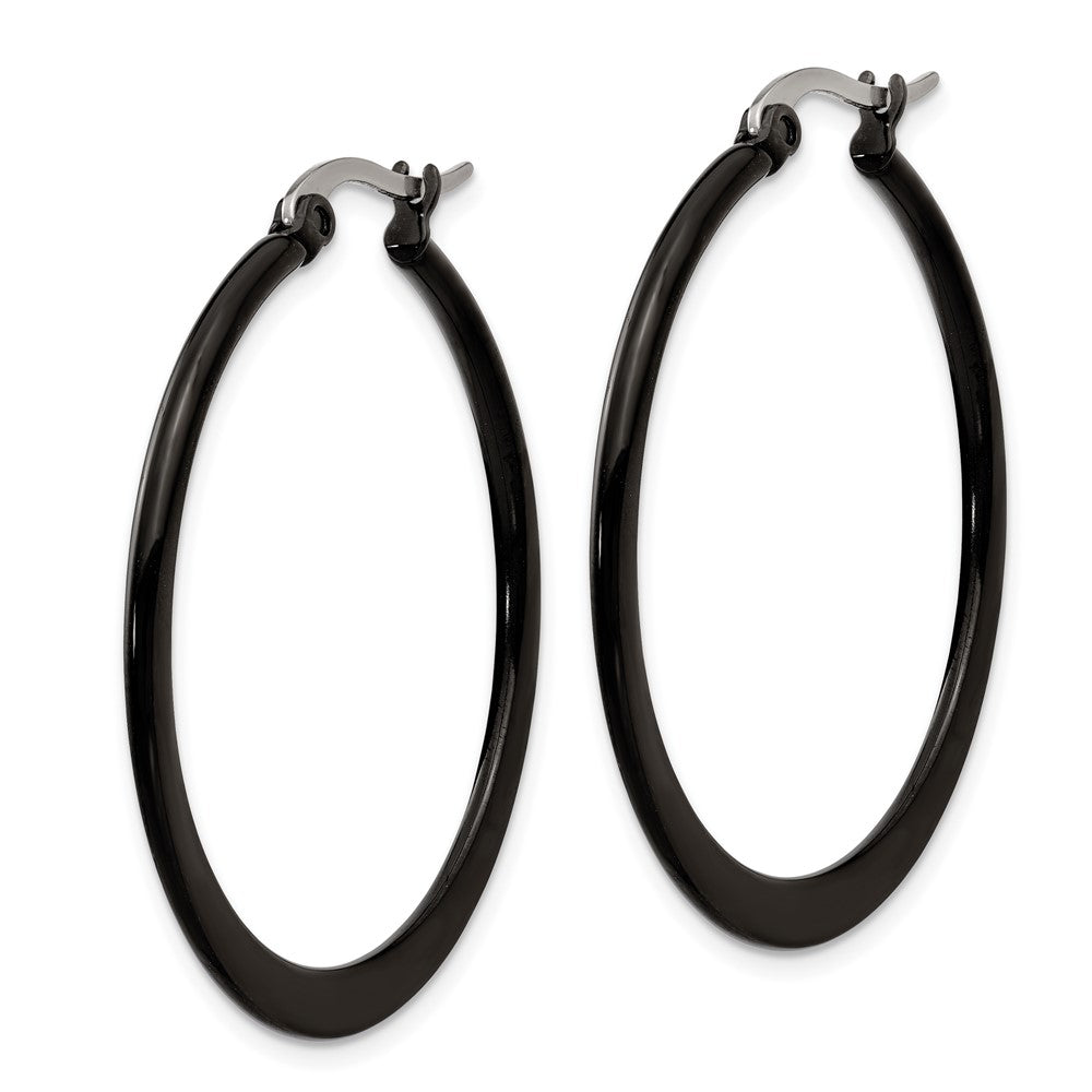 Stainless Steel Polished Black IP-plated 34mm Diameter Hoop Earrings