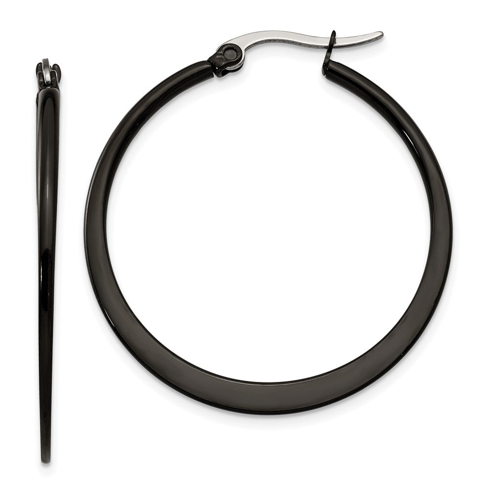 Stainless Steel Polished Black IP-plated 34mm Diameter Hoop Earrings