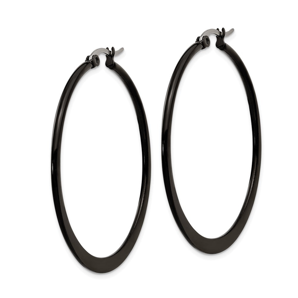 Stainless Steel Polished Black IP-plated 43mm Diameter Hoop Earrings