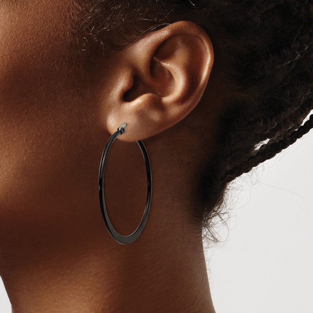 Stainless Steel Polished Black IP-plated 43mm Diameter Hoop Earrings