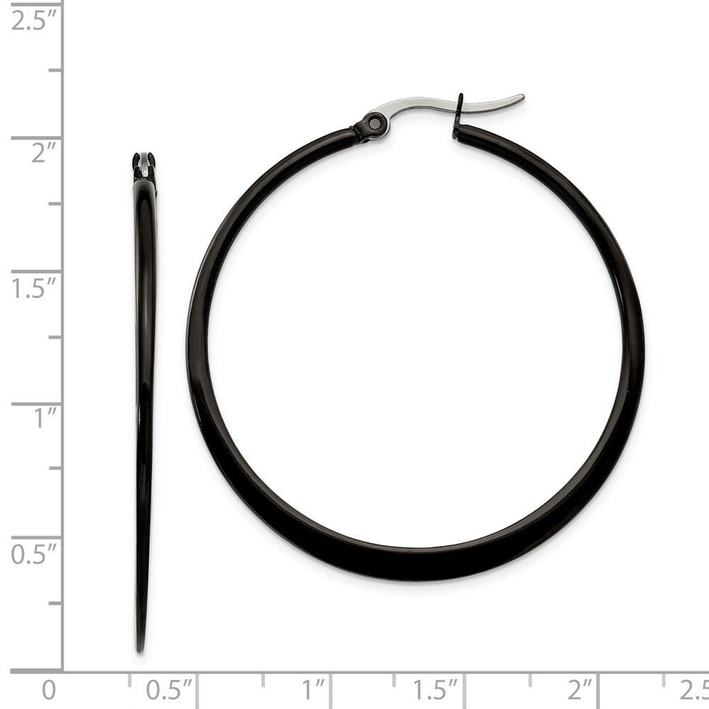 Stainless Steel Polished Black IP-plated 43mm Diameter Hoop Earrings