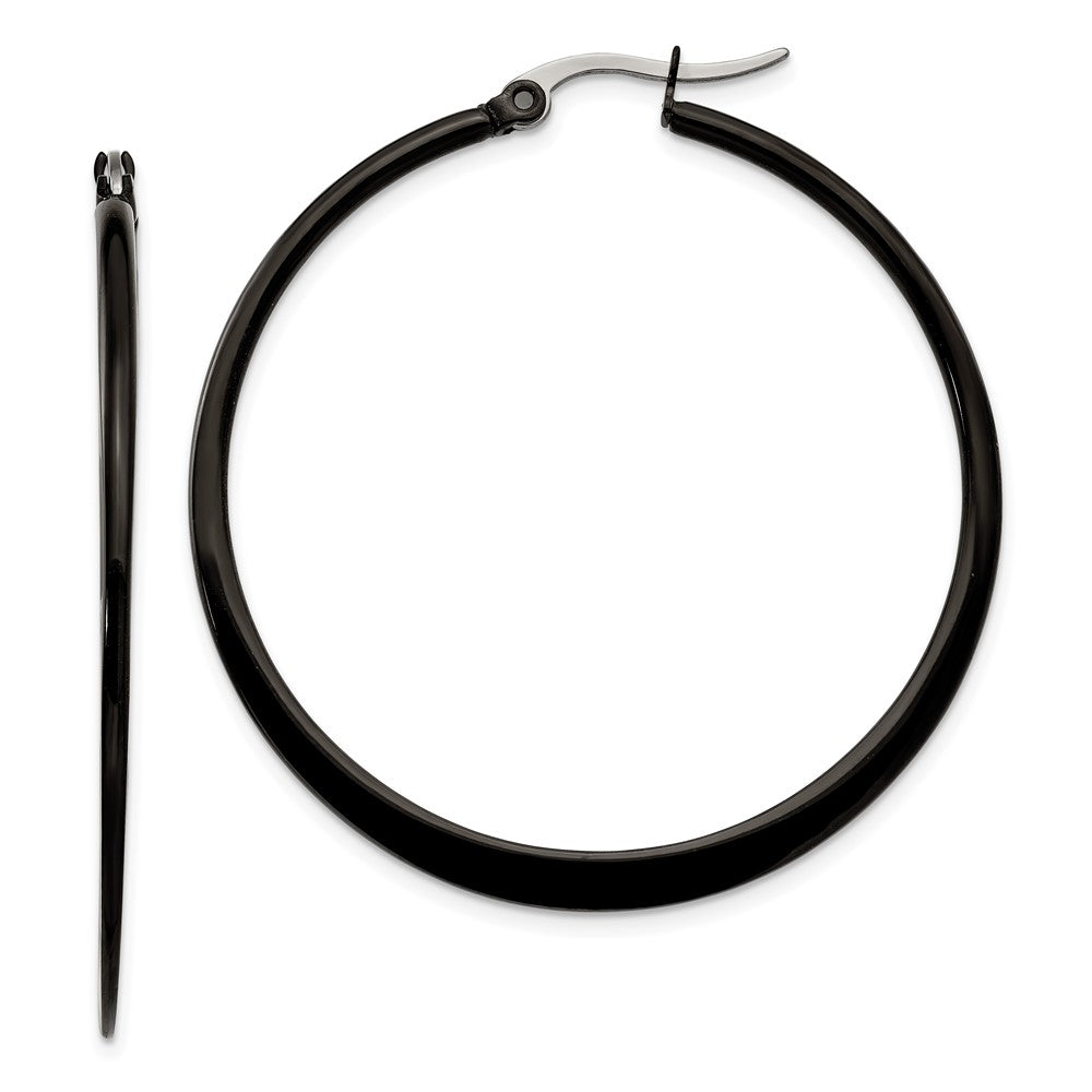 Stainless Steel Polished Black IP-plated 43mm Diameter Hoop Earrings