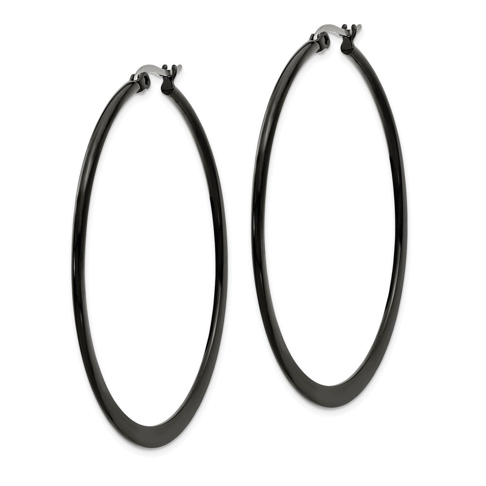 Stainless Steel Polished Black IP-plated 55mm Diameter Hoop Earrings