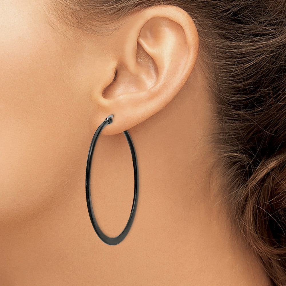 Stainless Steel Polished Black IP-plated 55mm Diameter Hoop Earrings