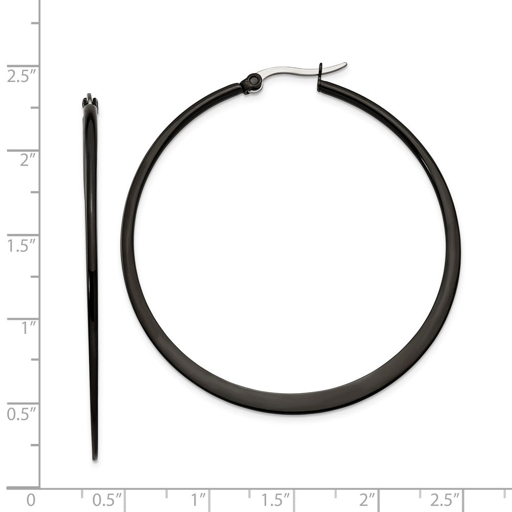Stainless Steel Polished Black IP-plated 55mm Diameter Hoop Earrings