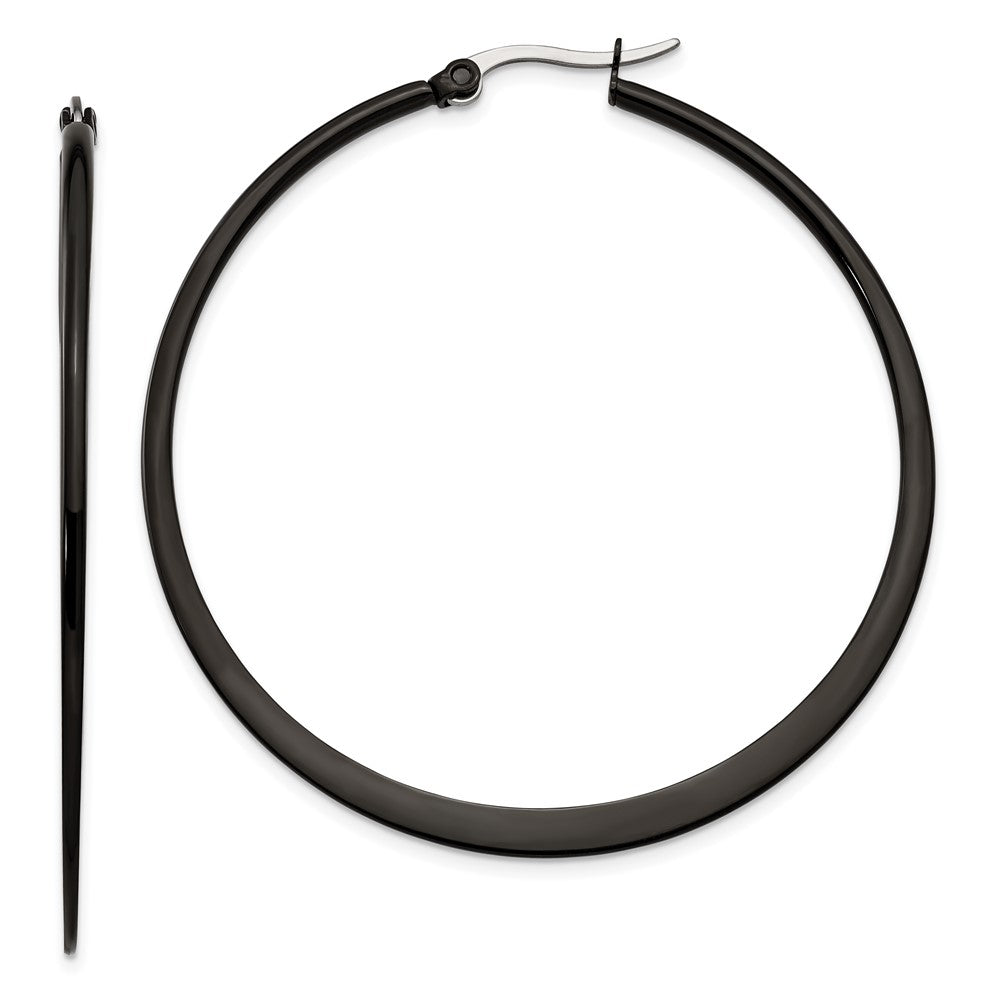 Stainless Steel Polished Black IP-plated 55mm Diameter Hoop Earrings