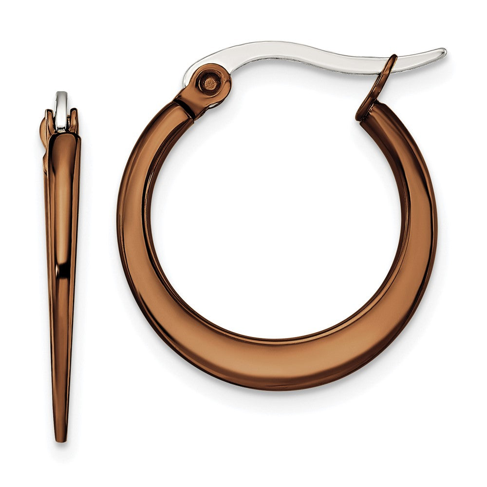 Stainless Steel Polished Brown IP-plated 19mm Diameter Hoop Earrings