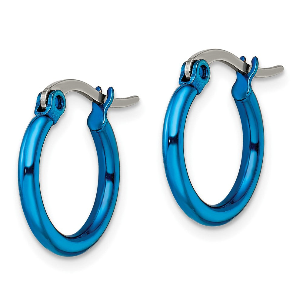 Stainless Steel Polished Blue IP-plated 15.5mm Diameter Hoop Earrings