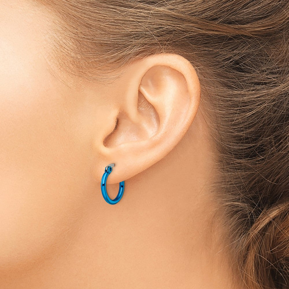 Stainless Steel Polished Blue IP-plated 15.5mm Diameter Hoop Earrings