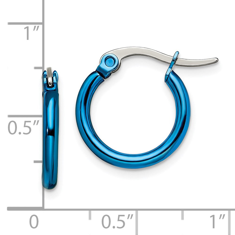 Stainless Steel Polished Blue IP-plated 15.5mm Diameter Hoop Earrings