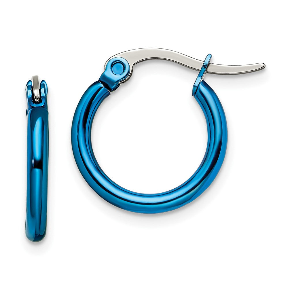 Stainless Steel Polished Blue IP-plated 15.5mm Diameter Hoop Earrings