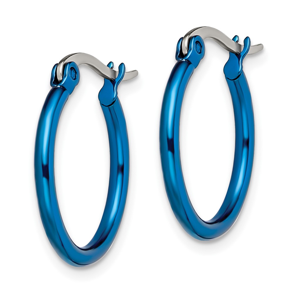 Stainless Steel Polished Blue IP-plated 19mm Diameter Hoop Earrings