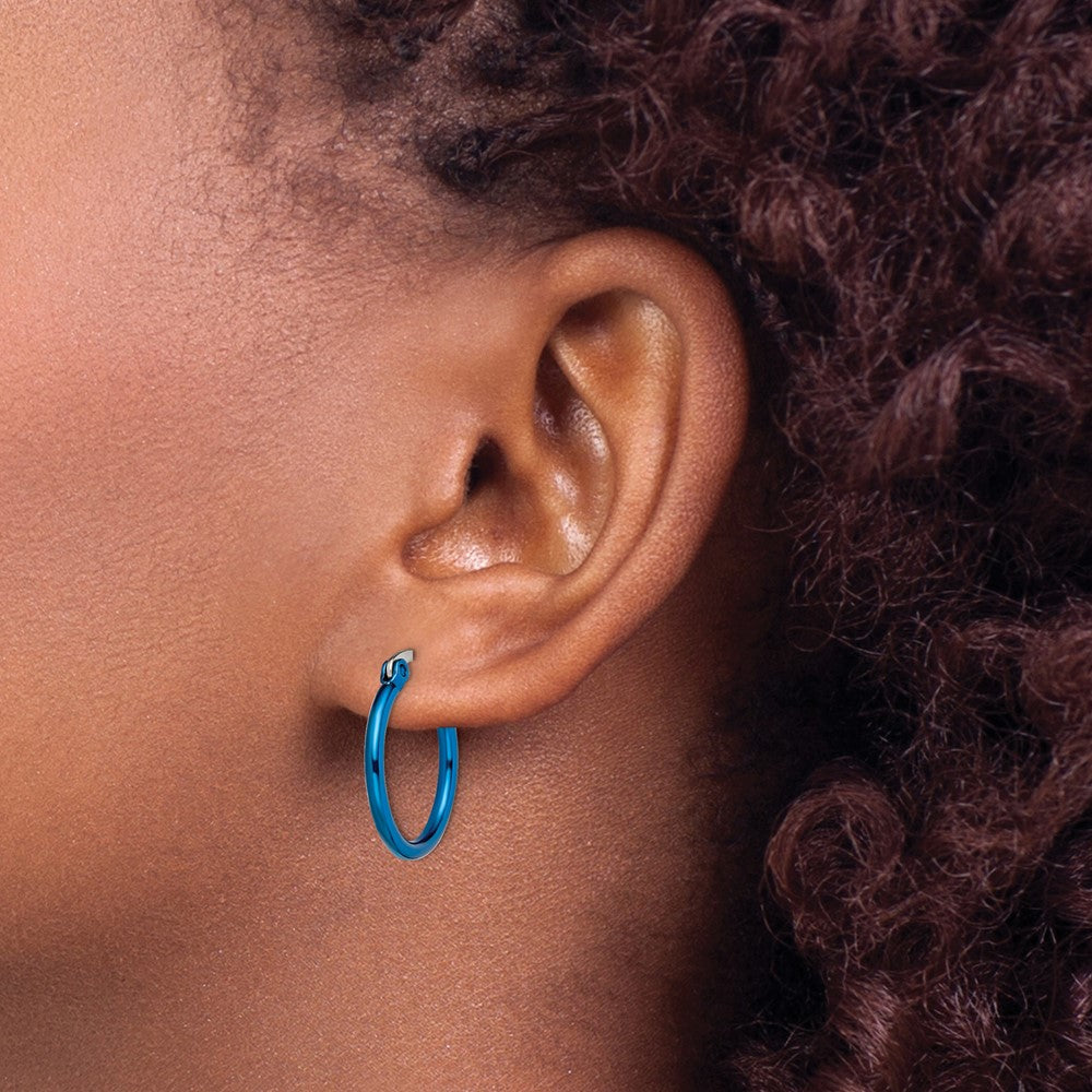 Stainless Steel Polished Blue IP-plated 19mm Diameter Hoop Earrings