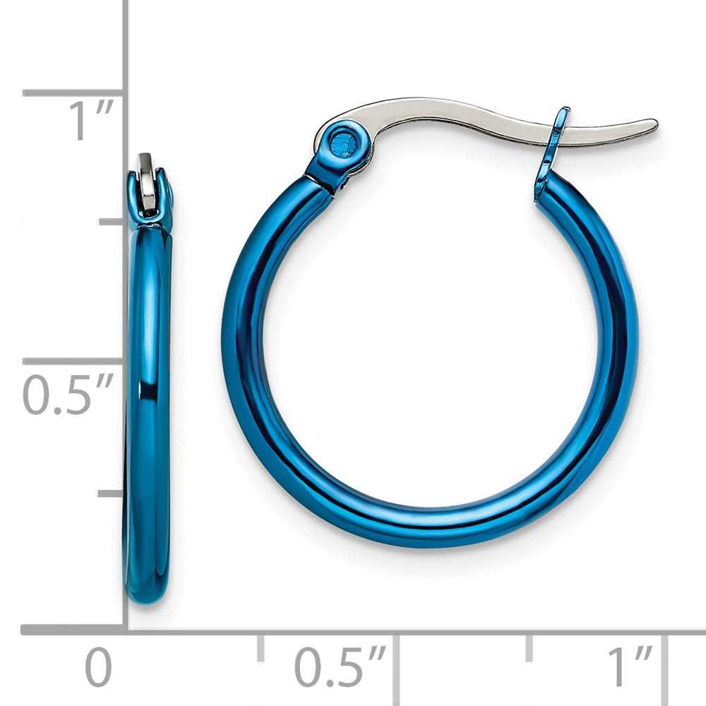 Stainless Steel Polished Blue IP-plated 19mm Diameter Hoop Earrings