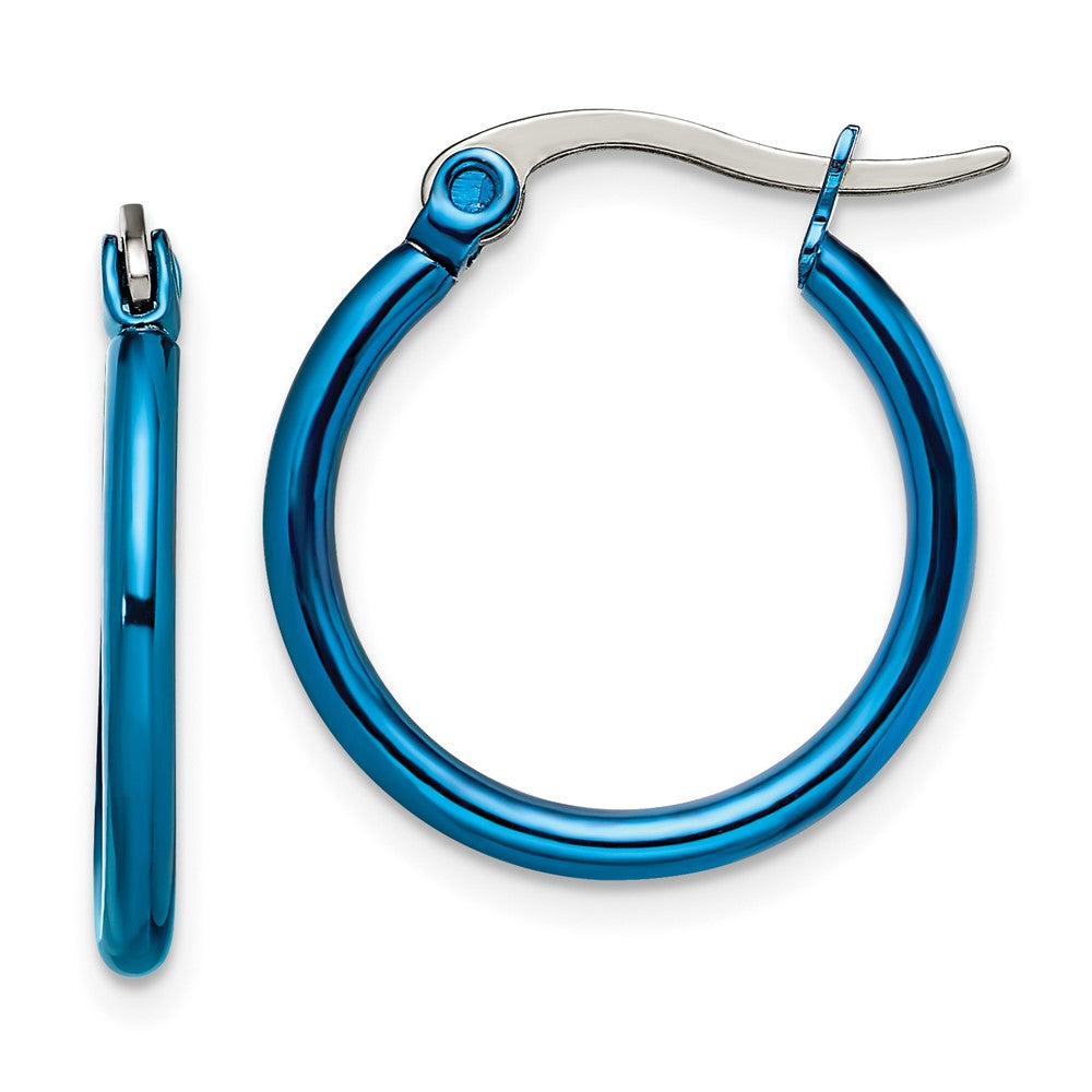 Stainless Steel Polished Blue IP-plated 19mm Diameter Hoop Earrings