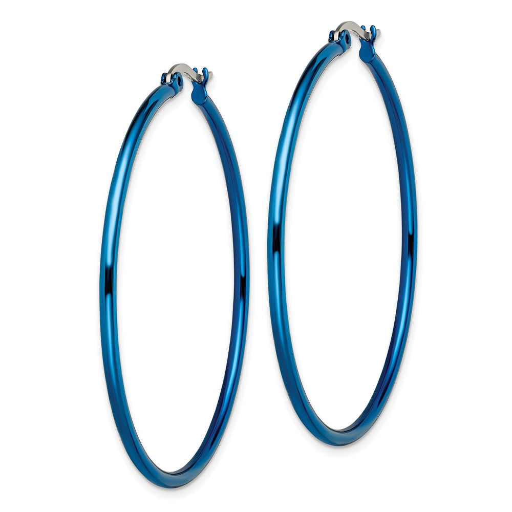 Stainless Steel Polished Blue IP-plated 49.5mm Diameter Hoop Earrings