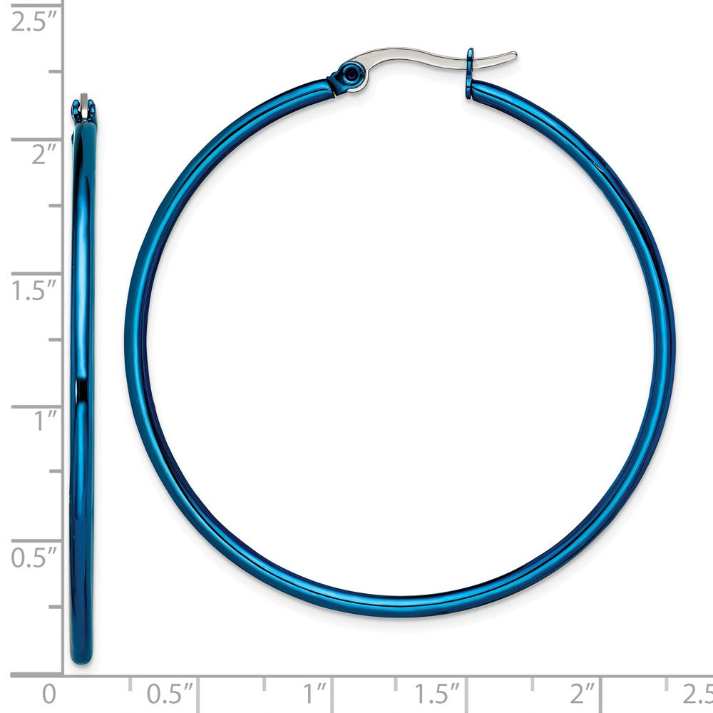 Stainless Steel Polished Blue IP-plated 49.5mm Diameter Hoop Earrings