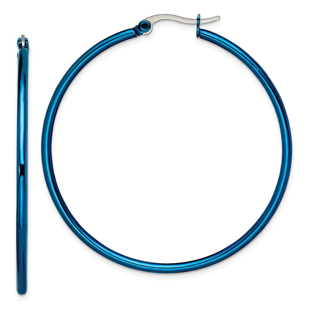 Stainless Steel Polished Blue IP-plated 49.5mm Diameter Hoop Earrings