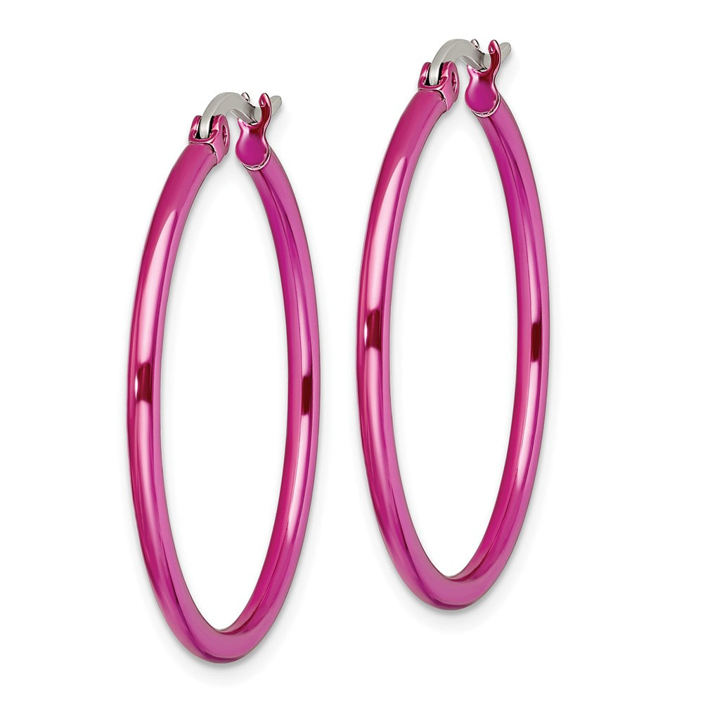 Stainless Steel Polished Pink IP-plated 32mm Diameter Hoop Earrings