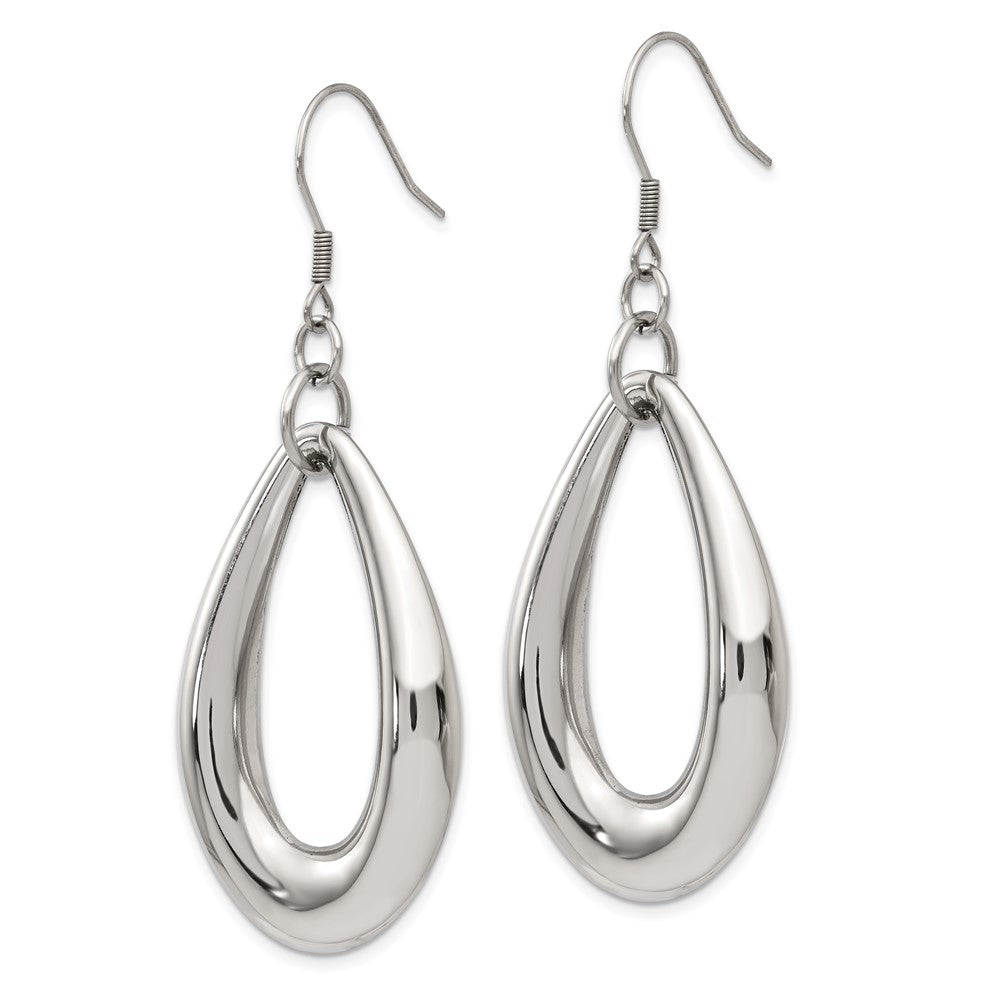 Stainless Steel Polished Teardrop Dangle Shepherd Hook Earrings