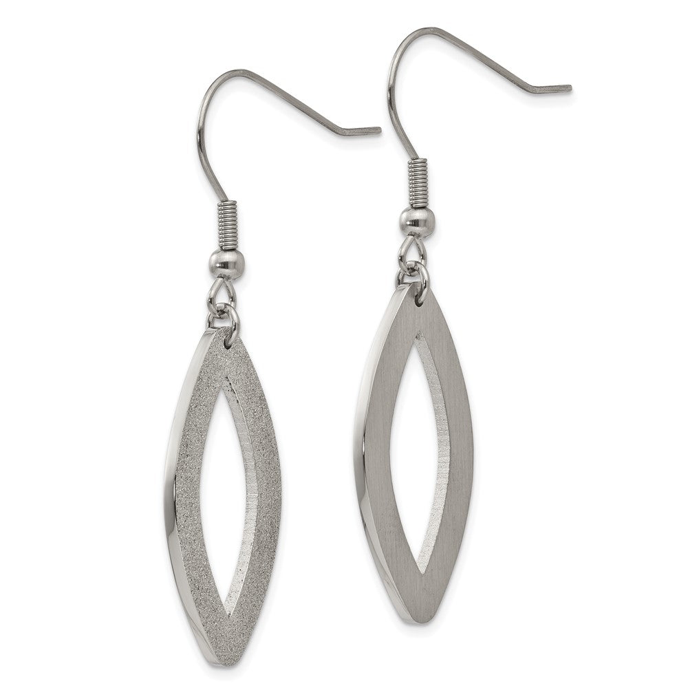 Stainless Steel Polished Laser Cut Oval Dangle Earrings