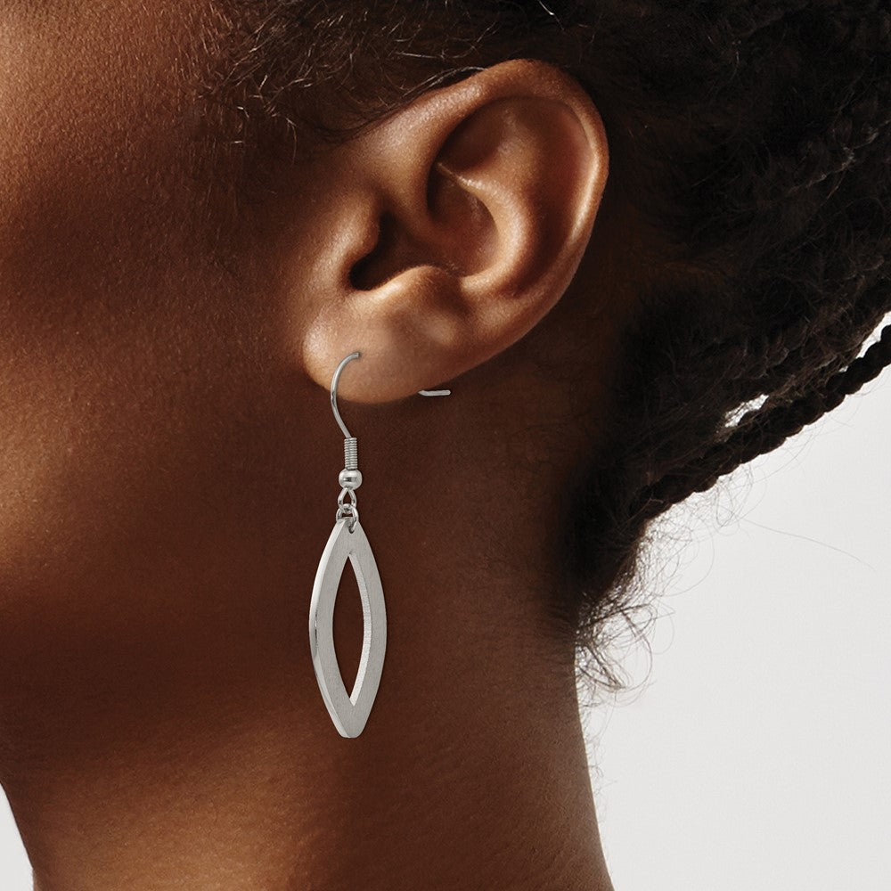 Stainless Steel Polished Laser Cut Oval Dangle Earrings