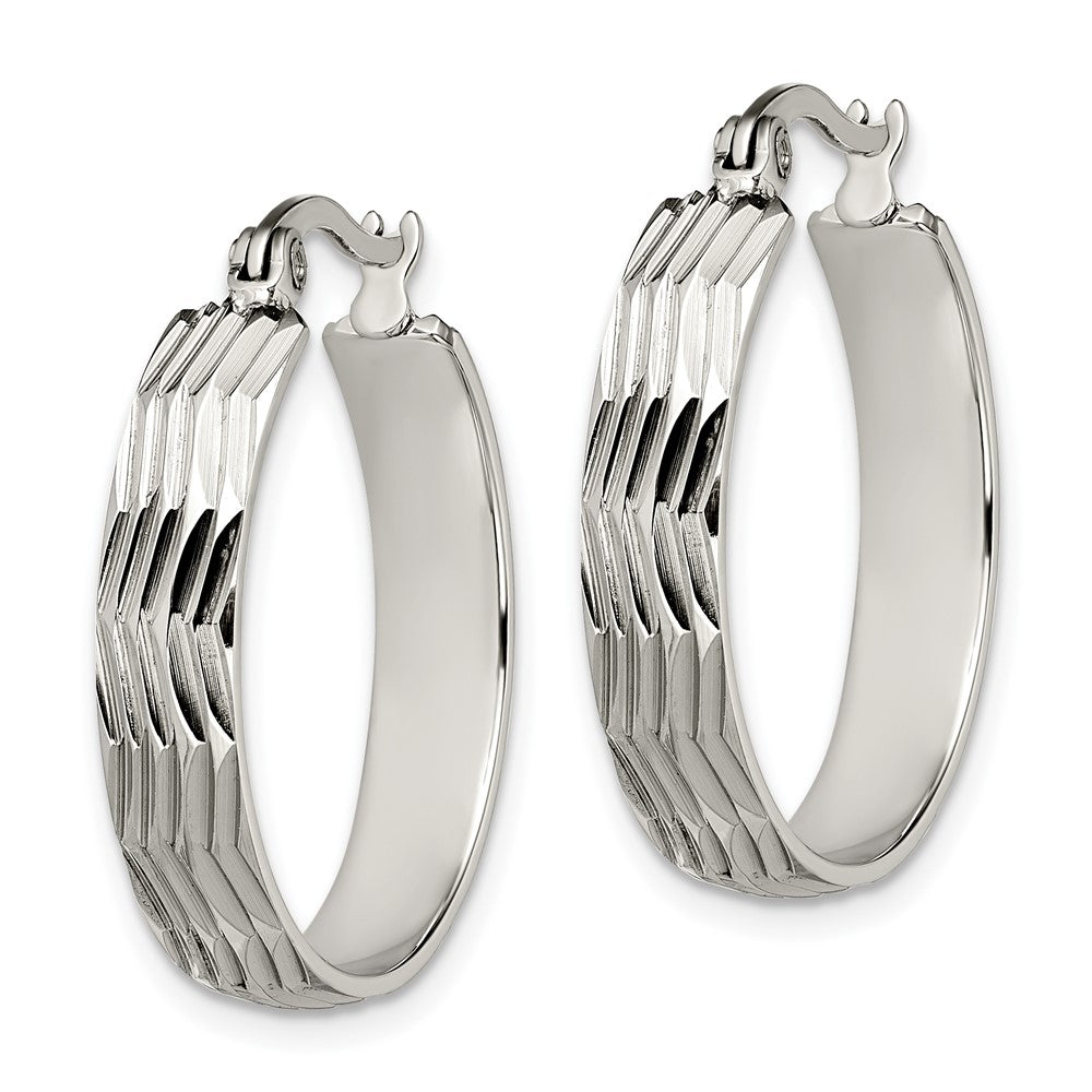 Stainless Steel Polished and Textured Hoop Earrings