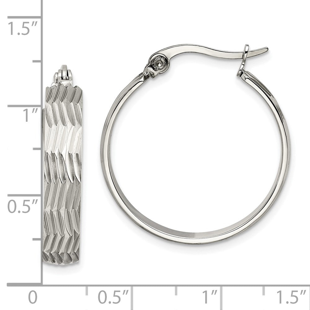 Stainless Steel Polished and Textured Hoop Earrings