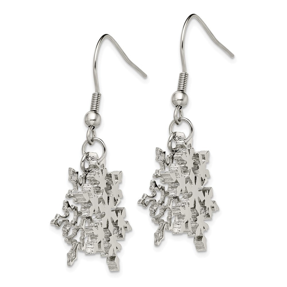 Stainless Steel Polished Snowflake Dangle Shepherd Hook Earrings