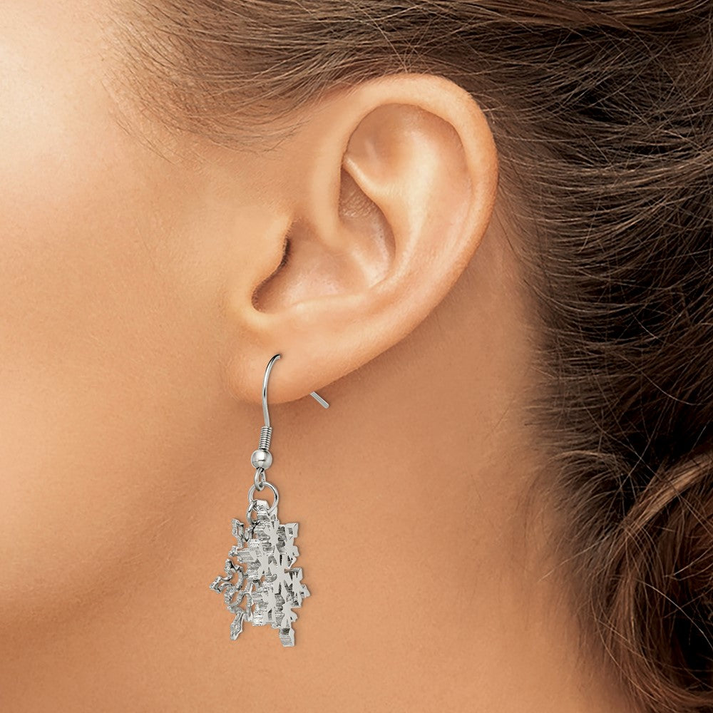 Stainless Steel Polished Snowflake Dangle Shepherd Hook Earrings